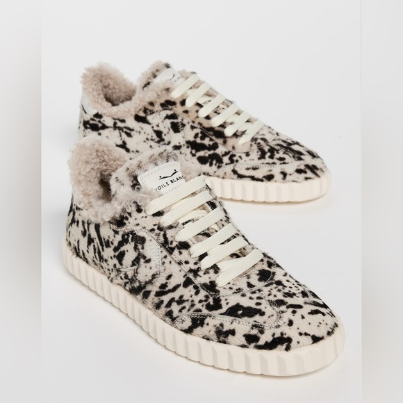 NWT VOILE BLANCHE Ines Faux Fur Sneakers in Black-White - Picture 2 of 15